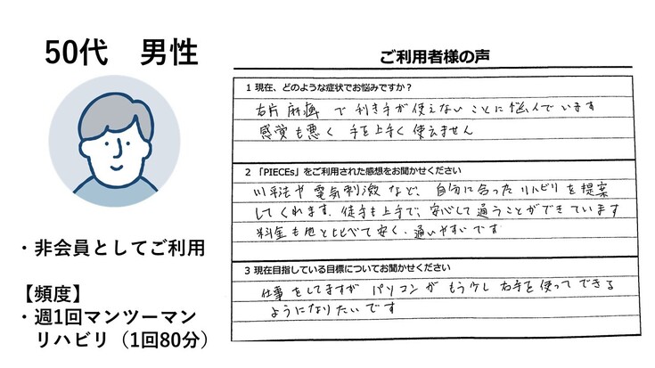 施設ご利用者様の声～50代男性～